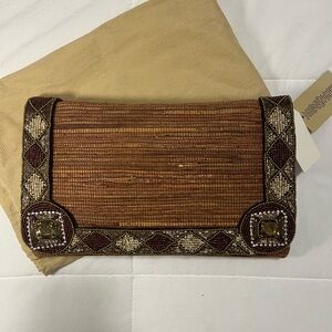 Beaded Clutch Handbag Brown & Gold – Elegant Evening Bag